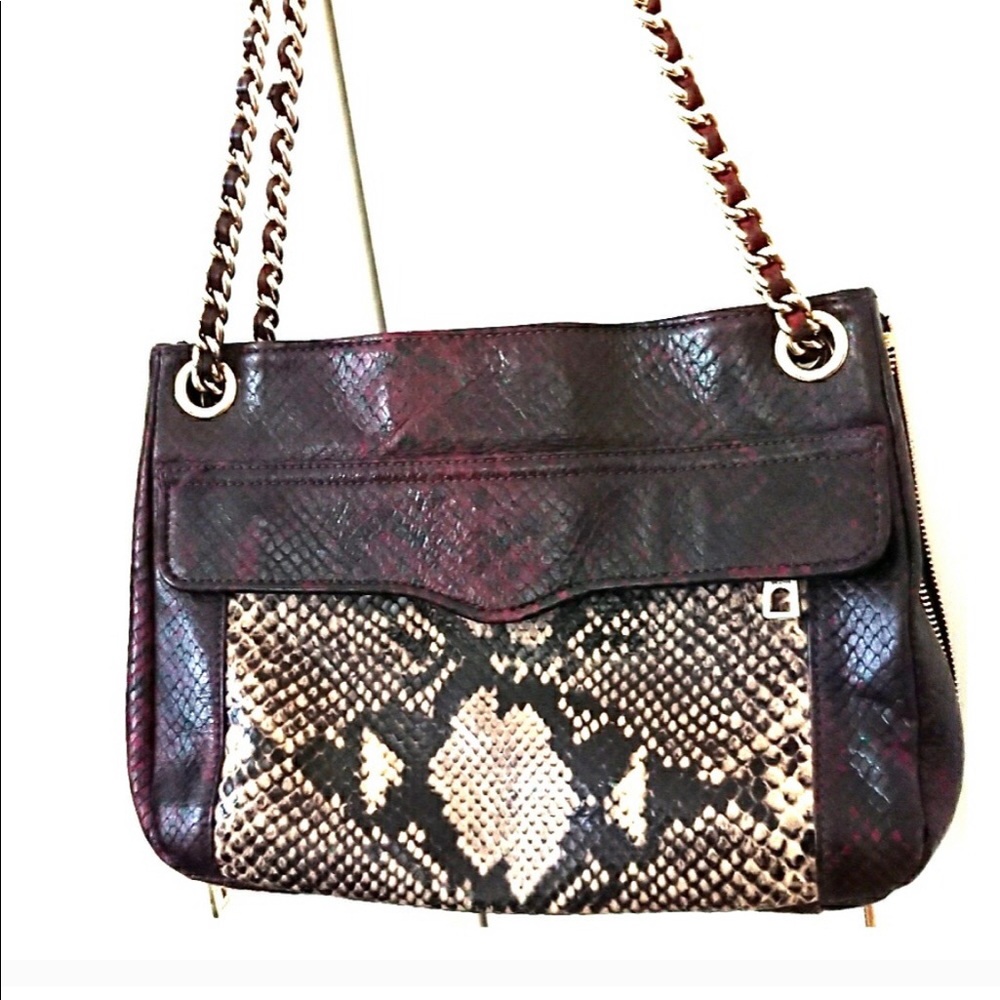 Rebecca Minkoff burgundy green snake shoulder bag
